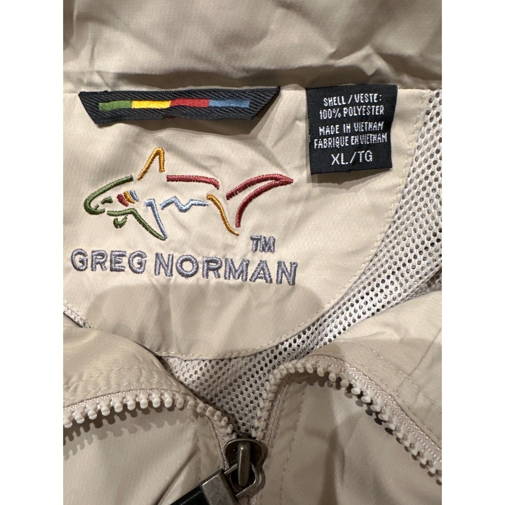 Golf Windbreaker Jacket Men's XL Tan Ventilated Hooded Mesh Lined Greg Norman - Picture 4 of 12
